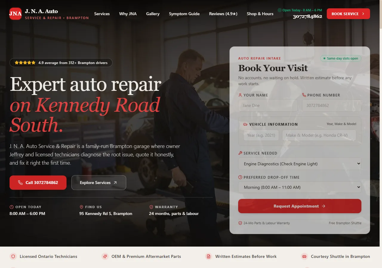 J.N.A. Auto Service & Repair — Brampton High-Resolution Mockup | AR Webcrafts