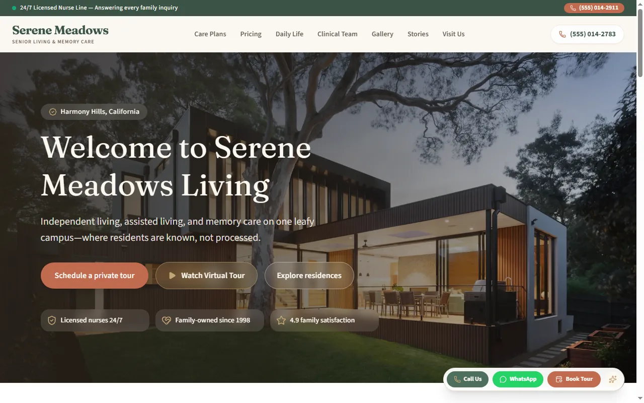 Serene Meadows — Luxury Senior Living & Memory Care | AR Webcrafts